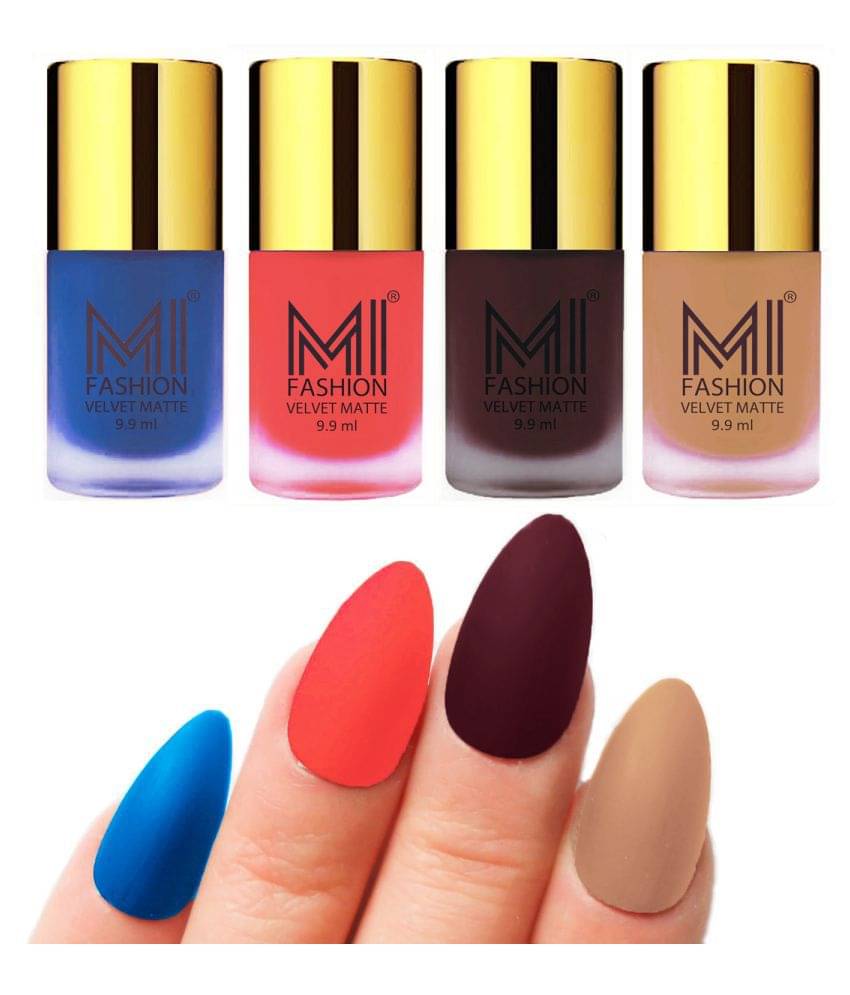 MI FASHION Matte Nail Paint Set Combo Orange Nail Polish Wine,Navy Blue Nude Matte Pack of 4 40 mL MI FASHION Matte Nail Paint Set Combo Orange Nail Polish Wine,Navy Blue Nude Matte Pack of 4 40 mL