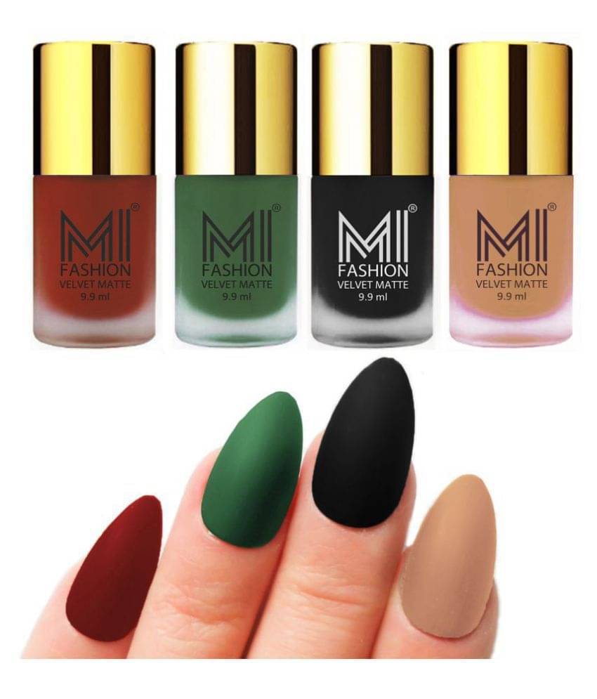     			MI FASHION Matte Nail Paint Set Combo Cherry Nail Polish Black,Nude Green Matte Pack of 4 40 mL
