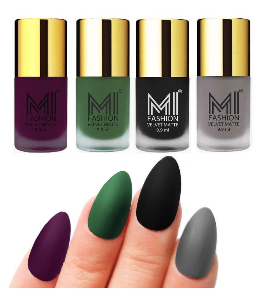 MI FASHION Matte Nail Paint Set Combo Purple Nail Polish Black,Grey Green Matte Pack of 4 40 mL MI FASHION Matte Nail Paint Set Combo Purple Nail Polish Black,Grey Green Matte Pack of 4 40 mL
