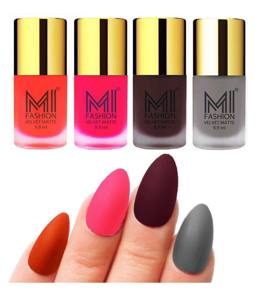 MI FASHION Matte Nail Paint Set Combo Pink Nail Polish Wine,Orange Grey Matte Pack of 4 40 mL MI FASHION Matte Nail Paint Set Combo Pink Nail Polish Wine,Orange Grey Matte Pack of 4 40 mL