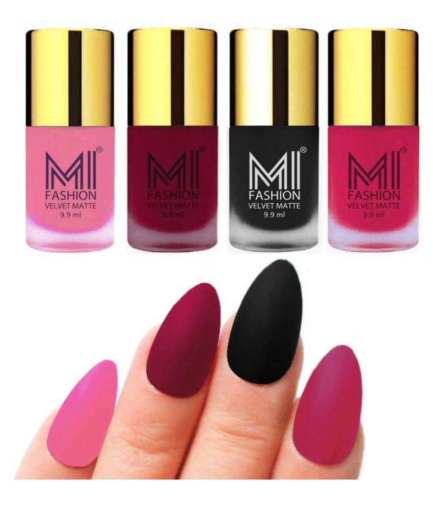     			MI FASHION Matte Nail Paint Set Combo Mauve Nail Polish Black,Baby Pink Pink Matte Pack of 4 40 mL