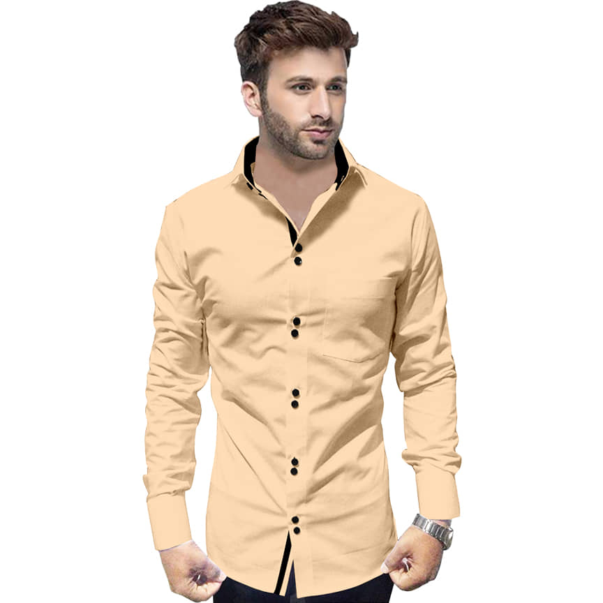 P&V - Beige Cotton Blend Slim Fit Men's Casual Shirt (Pack of 1)