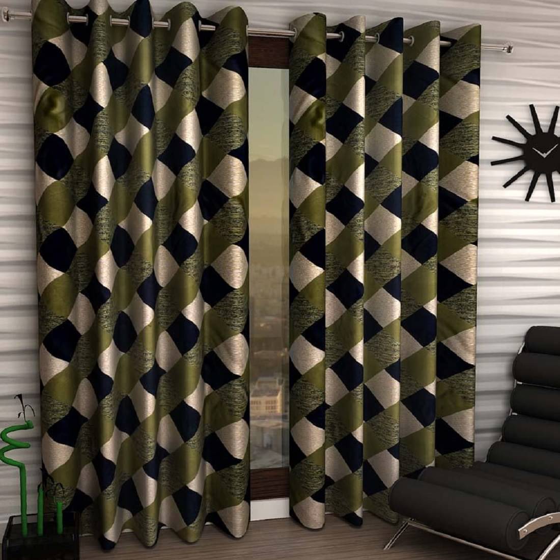 Tanishka Fabs Semi-Transparent Curtain 9 ft ( Pack of 2 ) - Green Tanishka Fabs Semi-Transparent Curtain 9 ft ( Pack of 2 ) - Green