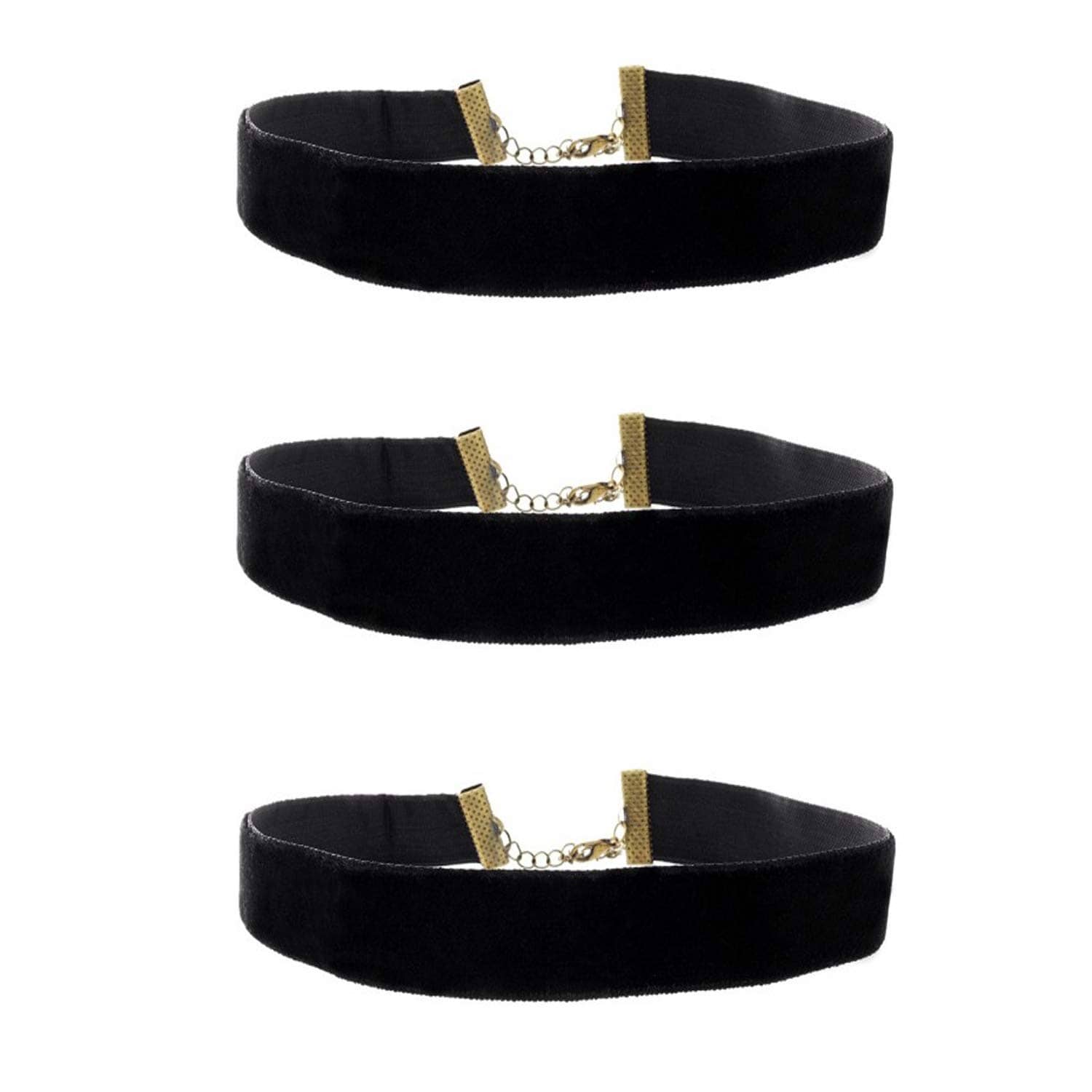 Romp Fashion 3 Pieces Black Velvet Finish Choker Necklace Belt for Girls Women - Black