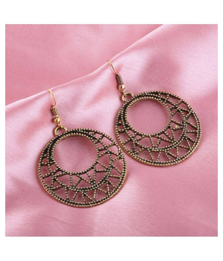     			Silver Shine Golden Hollow Zali Work Earrings for Women