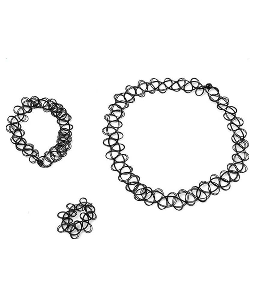 Romp Black Plastic Tattoo Choker Necklace with Ring and Bracelet for Girls Women