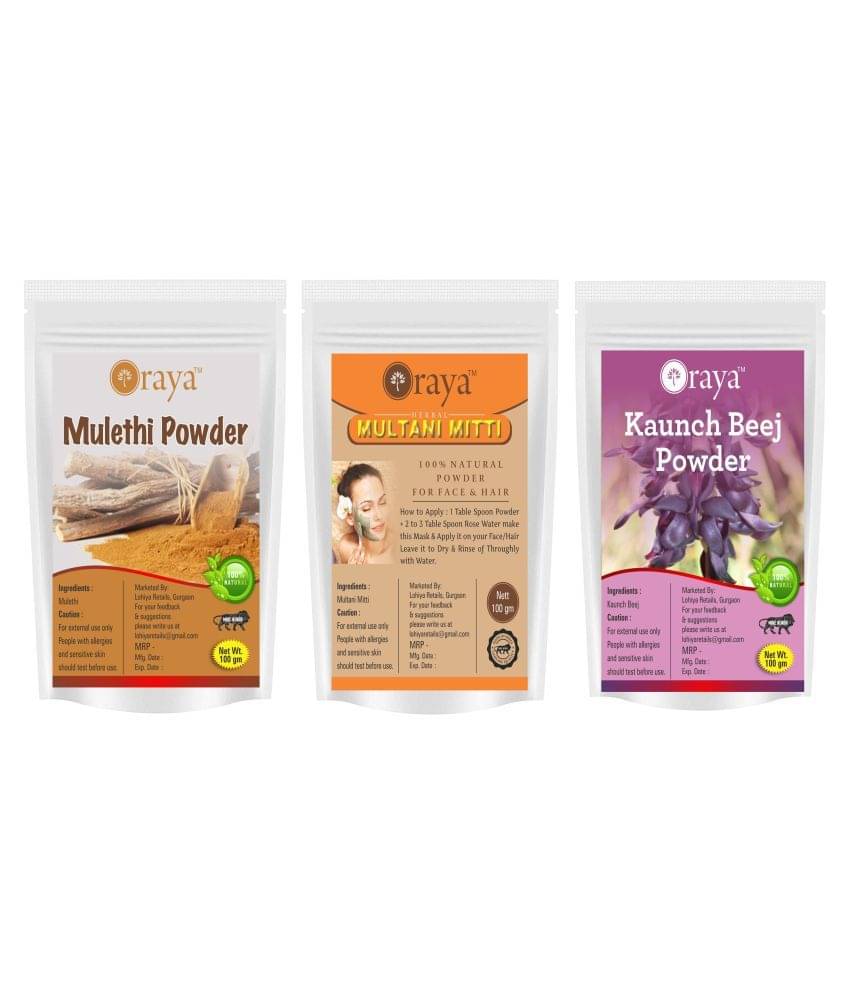 ORAYA 100% Pure & Natural Mulethi & Multani & Kaunch Powder Face Pack 300 gm Pack of 3 ORAYA 100% Pure & Natural Mulethi & Multani & Kaunch Powder Face Pack 300 gm Pack of 3