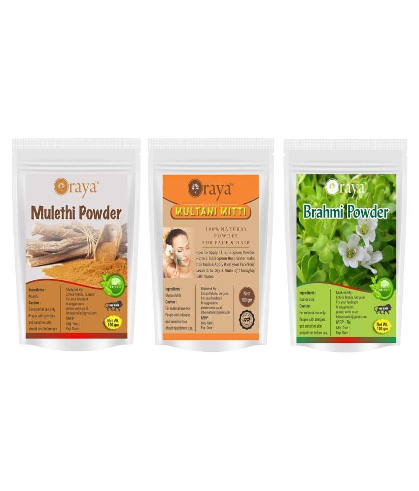 ORAYA Mulethi Powder & Multani Mitti & Brahmi Powder For Skin Face Pack 300 gm Pack of 3 ORAYA Mulethi Powder & Multani Mitti & Brahmi Powder For Skin Face Pack 300 gm Pack of 3