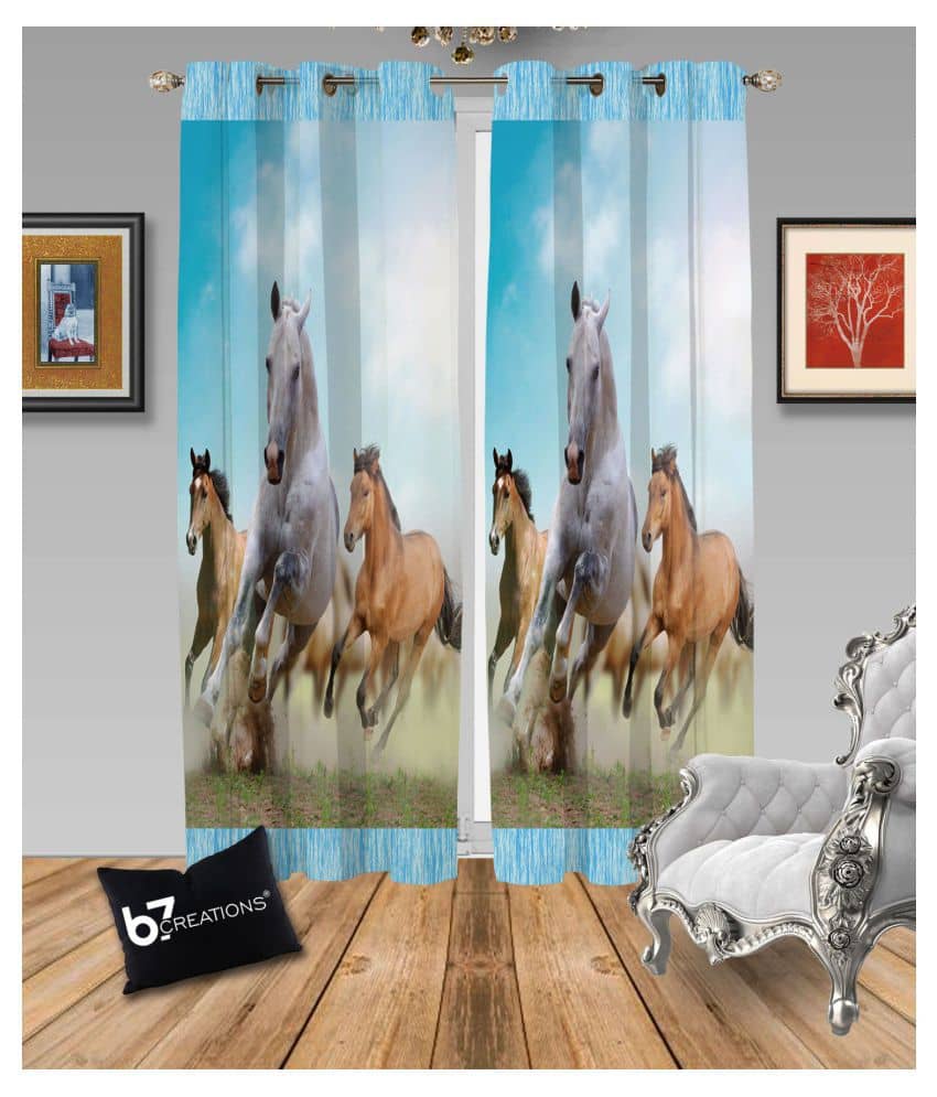 B7 CREATIONS Single Door Semi-Transparent Eyelet Polyester Curtains Multi Color