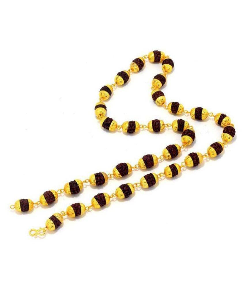 Black 5 Mukhi Rudraksha Rudraksh Mala in Gold Plated Caps with Lucky Charm Black 5 Mukhi Rudraksha Rudraksh Mala in Gold Plated Caps with Lucky Charm