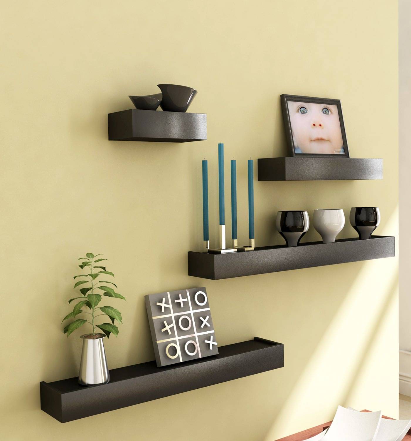     			Home Sparkle Floating Shelves Black Wood - Pack of 4