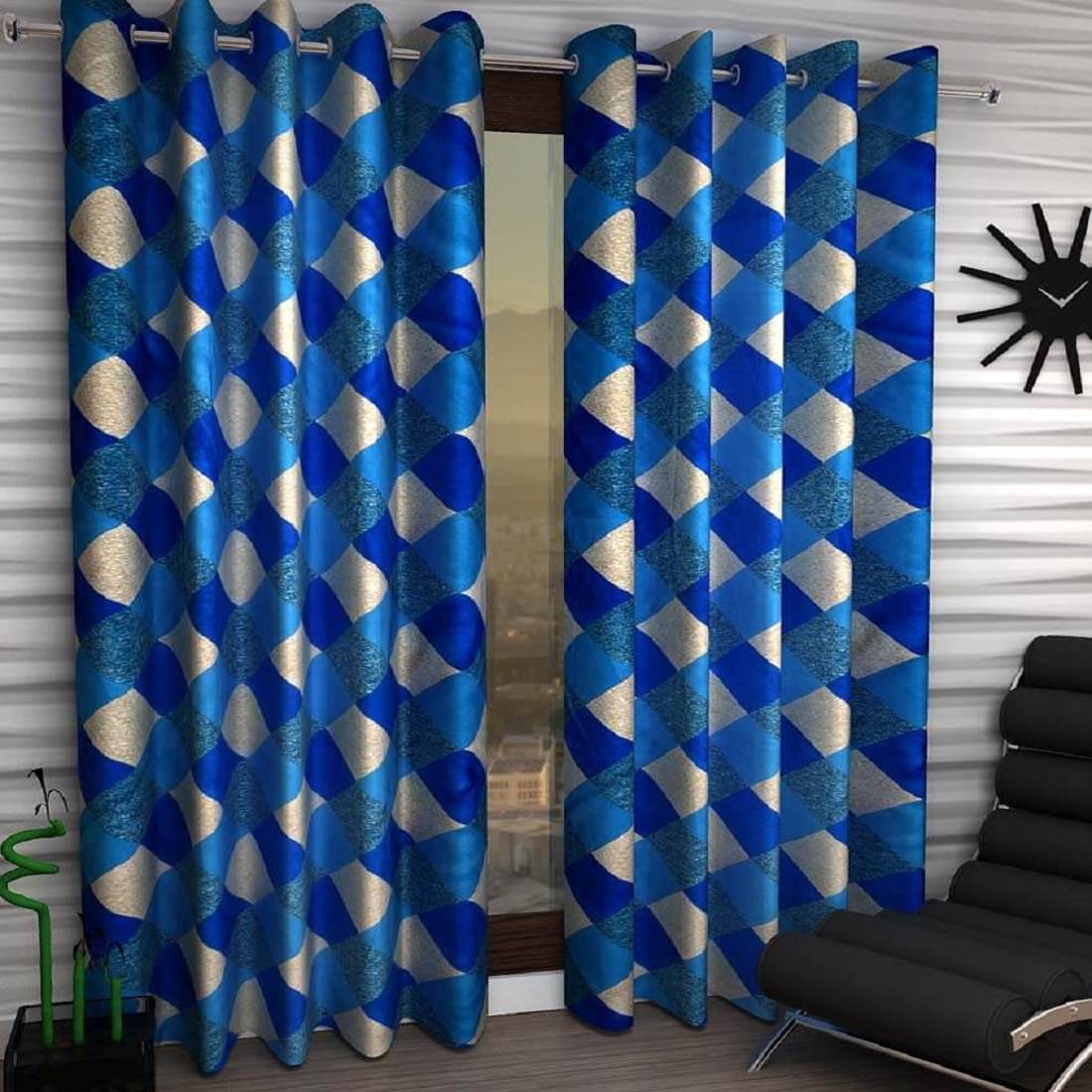 Tanishka Fabs Semi-Transparent Curtain 5 ft ( Pack of 2 ) - Blue Tanishka Fabs Semi-Transparent Curtain 5 ft ( Pack of 2 ) - Blue