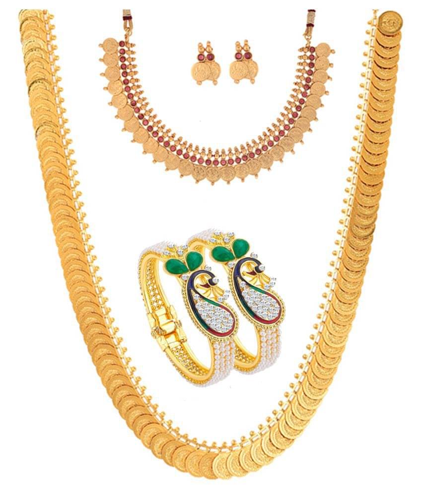     			Zeneme Alloy Multi Color Contemporary Designer Gold Plated Necklace set Combo