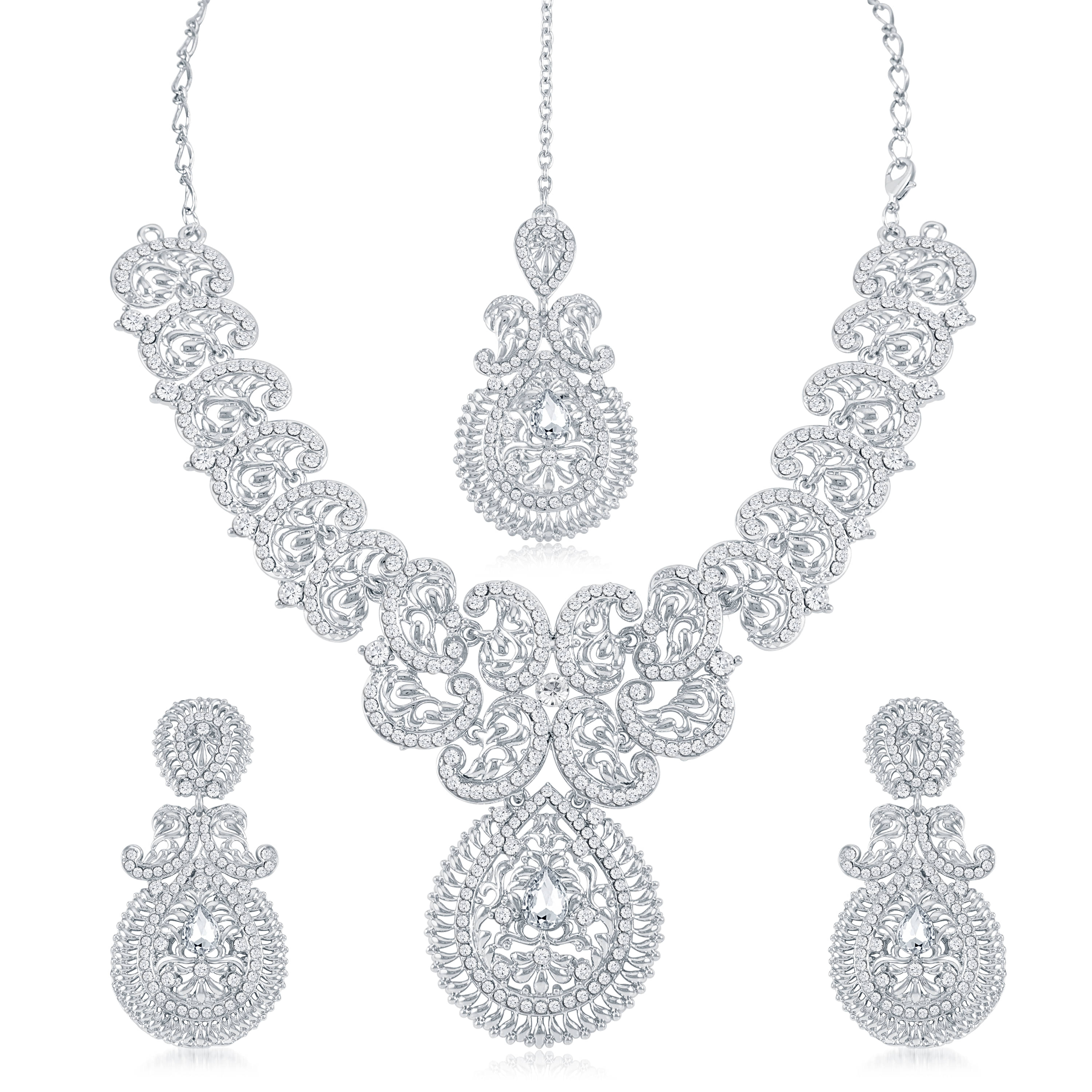 Sukkhi Alloy Silver Choker Contemporary/Fashion Rhodium Plated Necklaces Set Sukkhi Alloy Silver Choker Contemporary/Fashion Rhodium Plated Necklaces Set