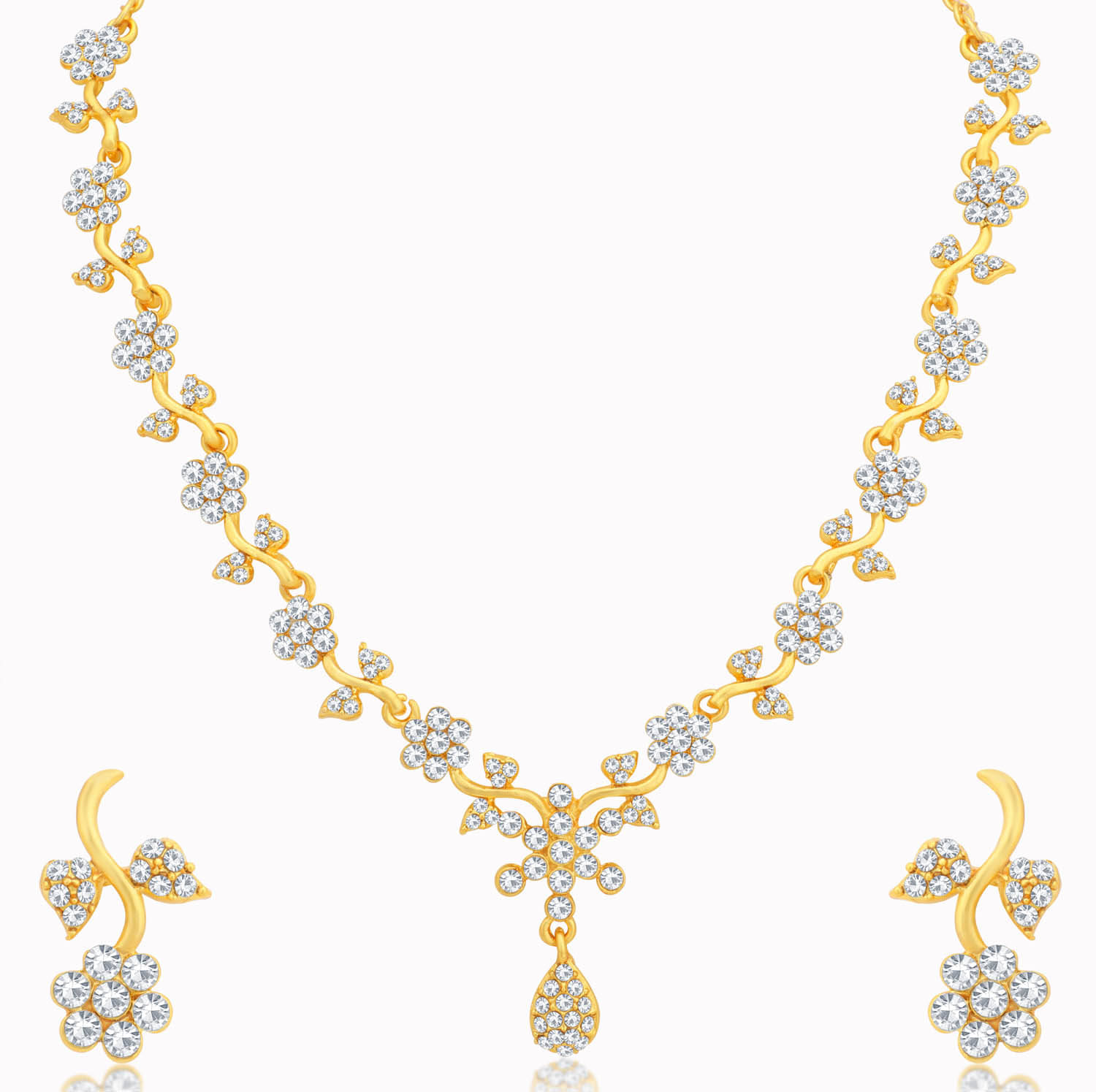 Sukkhi Alloy White Collar Contemporary/Fashion 18kt Gold Plated Necklaces Set Sukkhi Alloy White Collar Contemporary/Fashion 18kt Gold Plated Necklaces Set