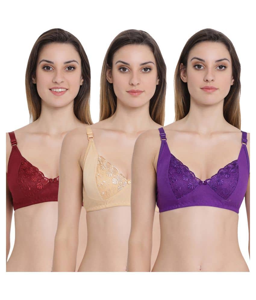Kiran Enterprises Pack of 3 Cotton Lycra Women's Minimizer Bra ( Multi Color )