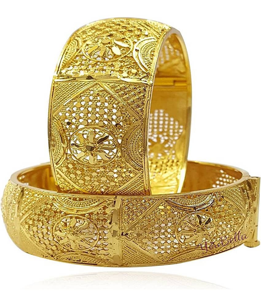 Zeneme Fashion Jewellery Traditional Gold Plated Bracelet Bangles Set of 2 for Girls and Women