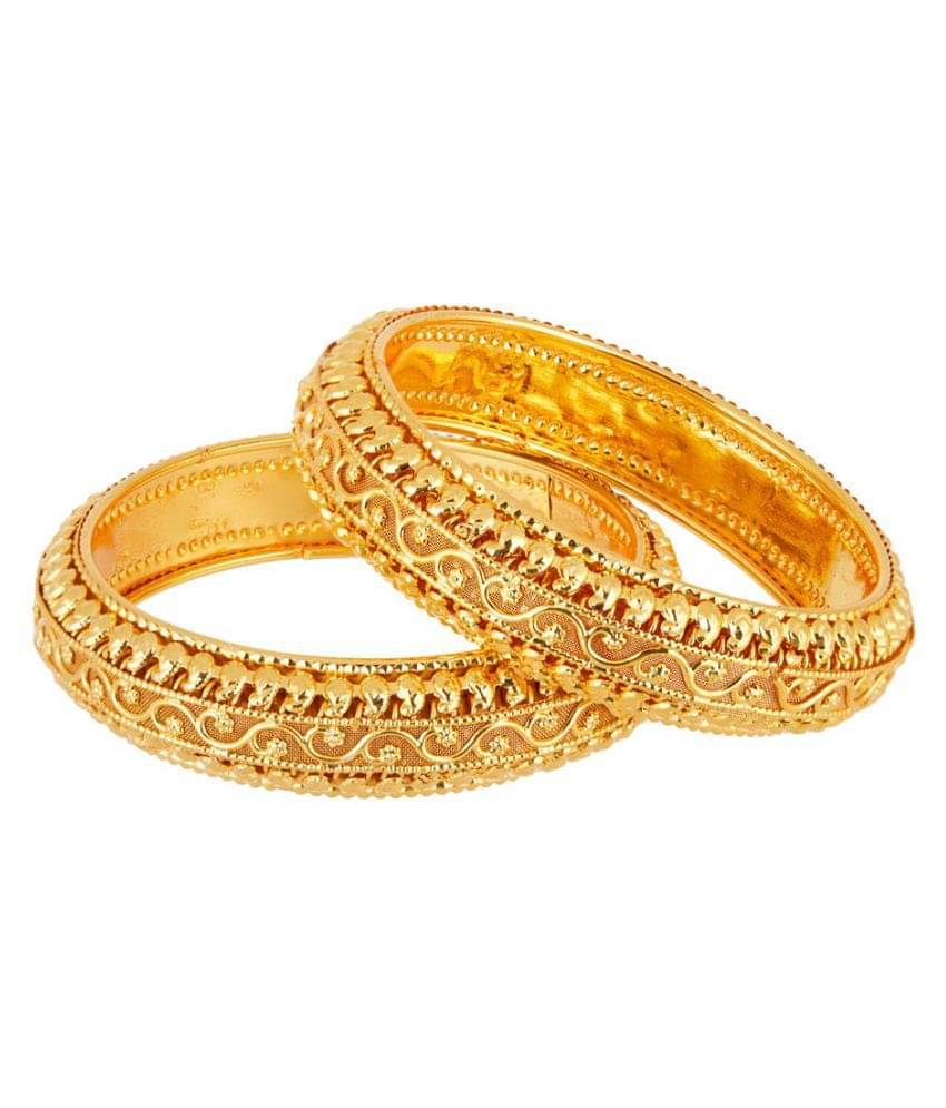 Zeneme Royal Style Broad Gold Plated Antique Bangles Jewellery Set of 2 Bangle for Women and Girls Zeneme Royal Style Broad Gold Plated Antique Bangles Jewellery Set of 2 Bangle for Women and Girls