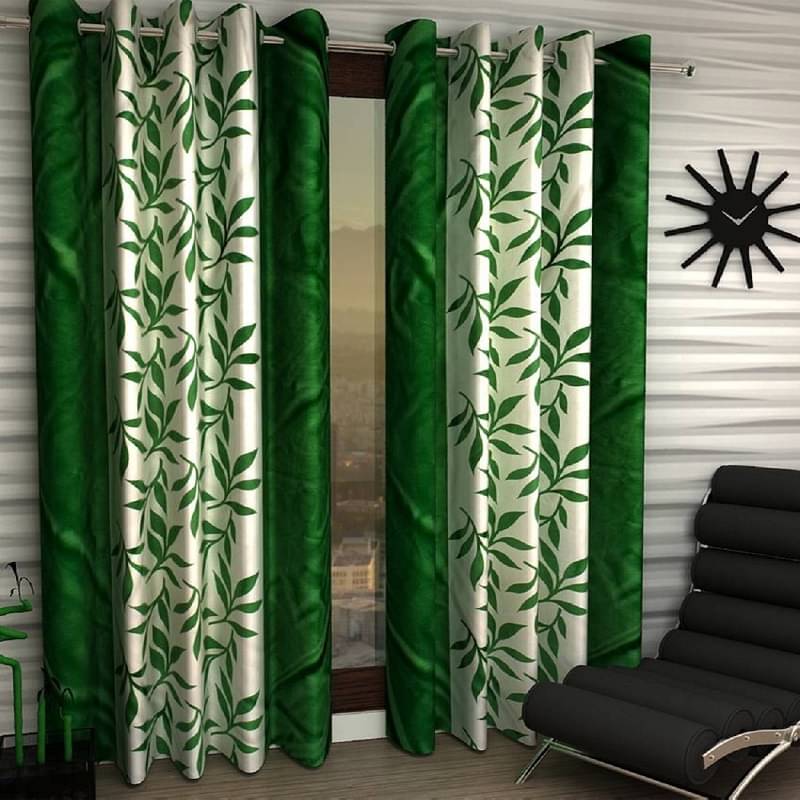Tanishka Fabs Semi-Transparent Curtain 5 ft ( Pack of 2 ) - Green Tanishka Fabs Semi-Transparent Curtain 5 ft ( Pack of 2 ) - Green