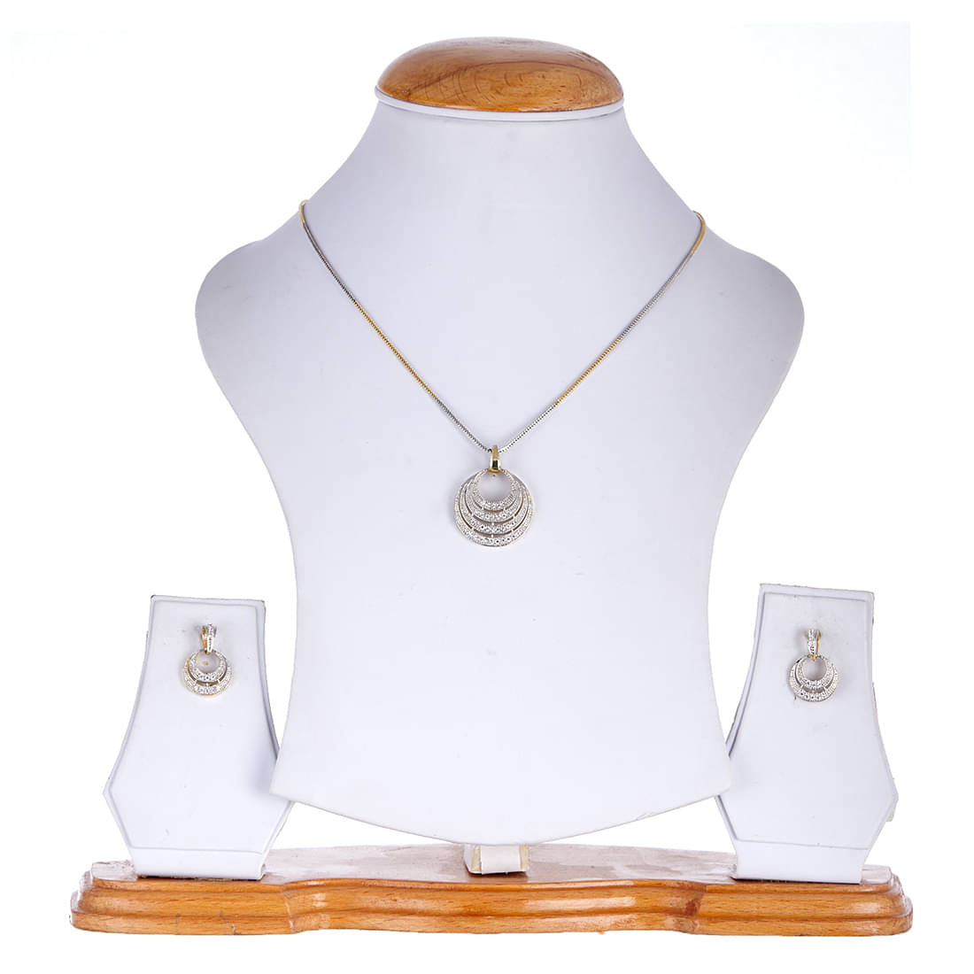     			Zeneme American Diamond Gold Plated Big Size Pendant Necklace Set for Women & Girls