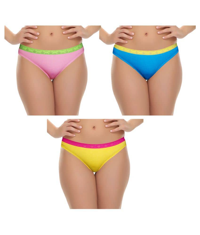 Selfcare Pack of 3 Cotton Women's Bikini Panties ( Multi Color )