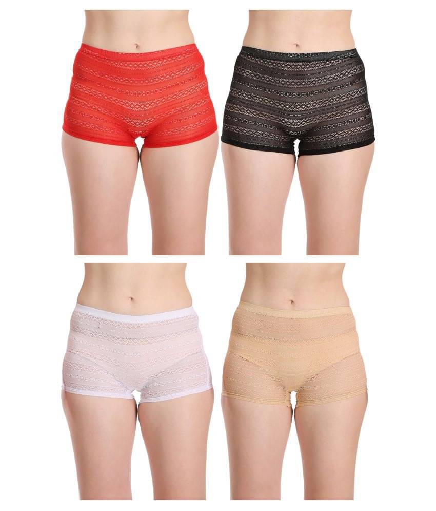 Selfcare Pack of 4 Net/Mesh Women's Boy Shorts ( Multi Color ) Selfcare Pack of 4 Net/Mesh Women's Boy Shorts ( Multi Color )