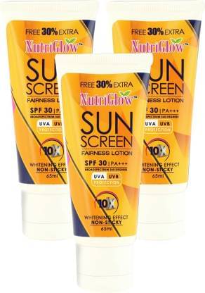     			NutriGlow Sunscreen Fairness Lotion SPF 30 PA+++ for Glowing, Healthy, Nourished Skin, Pack of 3 (65 ml each)