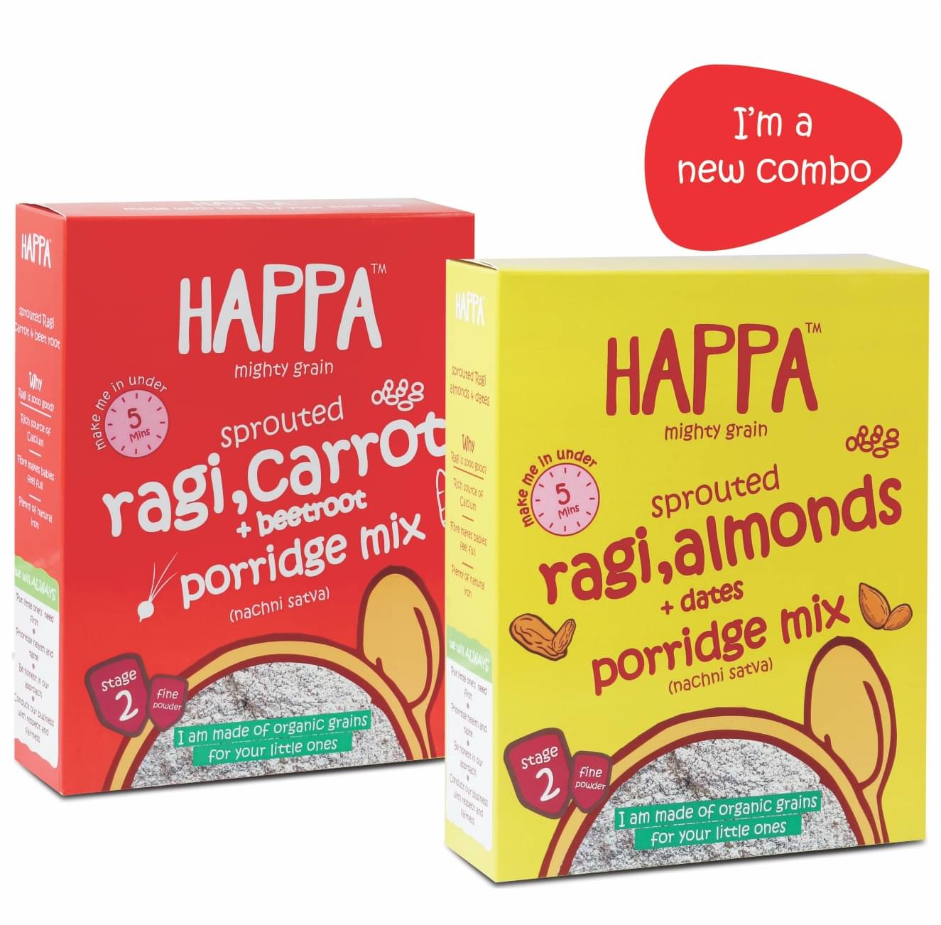 Happa Ragi Almond Dates & Ragi Carrot Beetroot Infant Cereal for 6 Months + ( 400 gm ) Pack of 2 Happa Ragi Almond Dates & Ragi Carrot Beetroot Infant Cereal for 6 Months + ( 400 gm ) Pack of 2