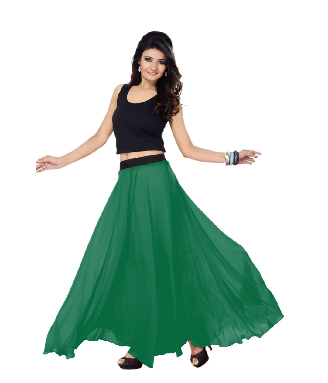     			Sttoffa Georgette A-Line Skirt - Green