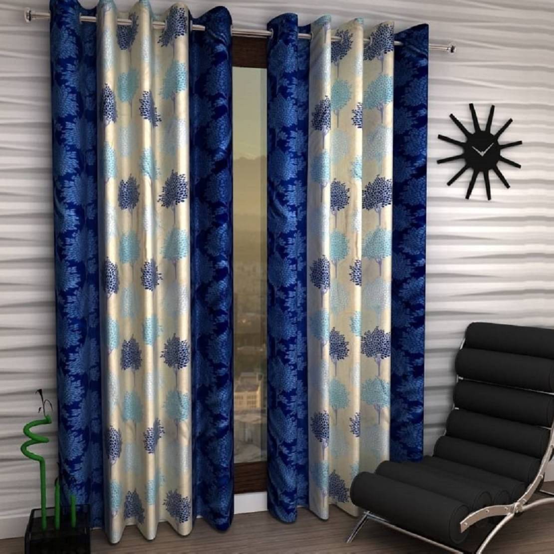 Tanishka Fabs Semi-Transparent Curtain 5 ft ( Pack of 2 ) - Blue Tanishka Fabs Semi-Transparent Curtain 5 ft ( Pack of 2 ) - Blue
