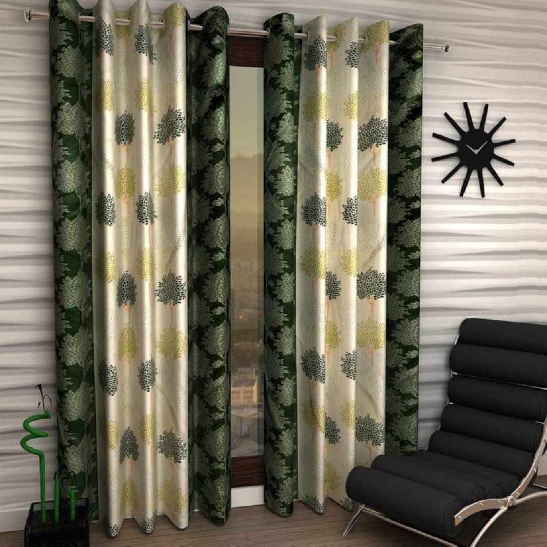 Tanishka Fabs Semi-Transparent Curtain 5 ft ( Pack of 2 ) - Green Tanishka Fabs Semi-Transparent Curtain 5 ft ( Pack of 2 ) - Green