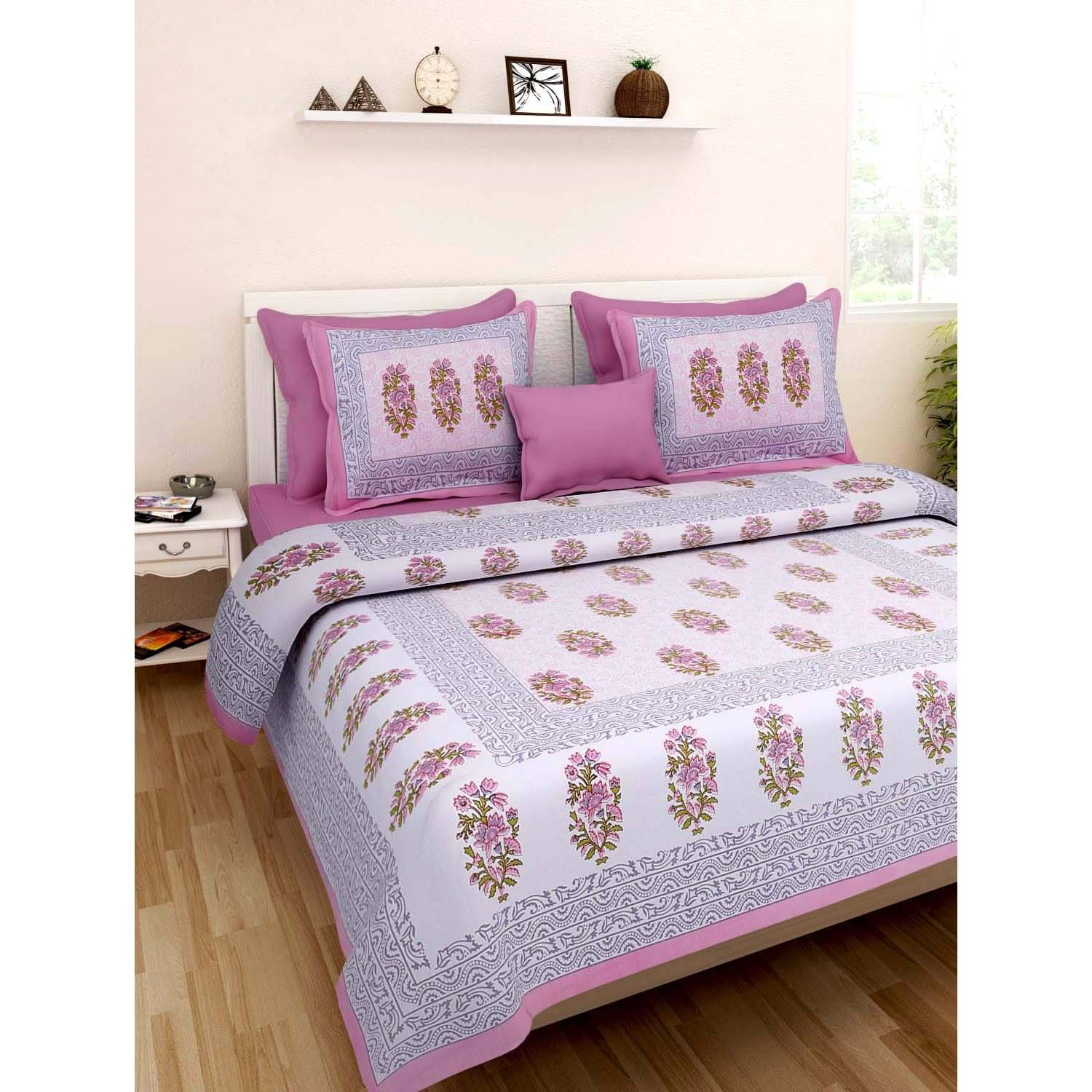     			Uniqchoice Cotton King Bedsheet ( Pink )