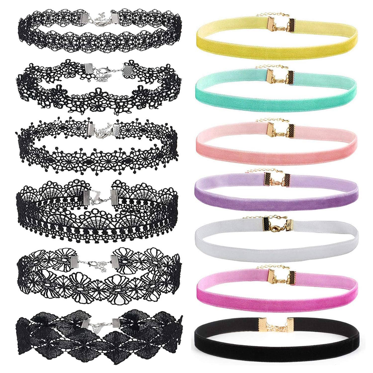 Romp Fashion 13 Pieces Colorful Gothic Choker Necklace for Girls and Women