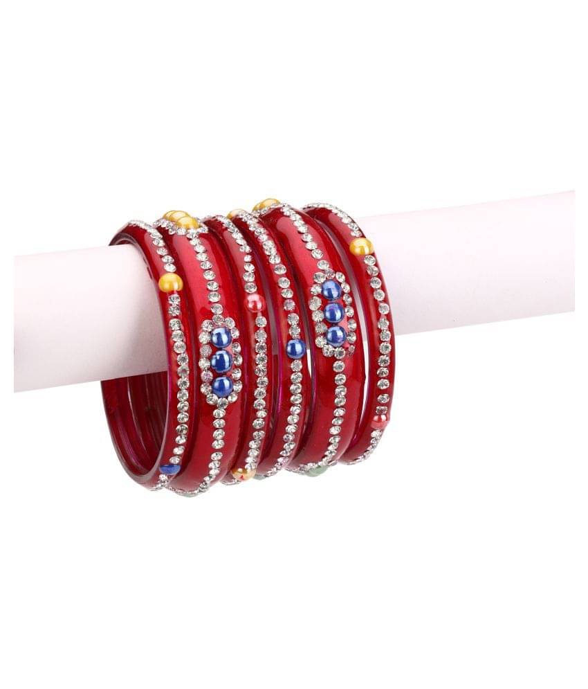 AFAST Red Color 2 Kada & 4 Bangle Set decorative & Stones With Safety Box-DR_2.8 AFAST Red Color 2 Kada & 4 Bangle Set decorative & Stones With Safety Box-DR_2.8
