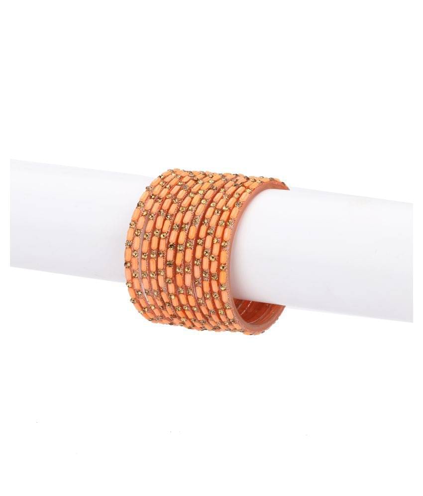 Designer Colorful Collection Orange 12 Fashion Bangle Set Ornamented With Exclusive Beads-GL1 Designer Colorful Collection Orange 12 Fashion Bangle Set Ornamented With Exclusive Beads-GL1