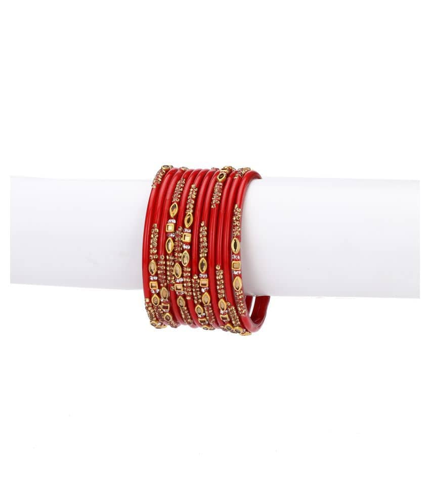Designer Colorful Collection Red & Golden 12 Fashion Bangle Set Ornamented With Exclusive Beads-GQ1 - Bangles & Bracelets | Buy online on ZillyBuy