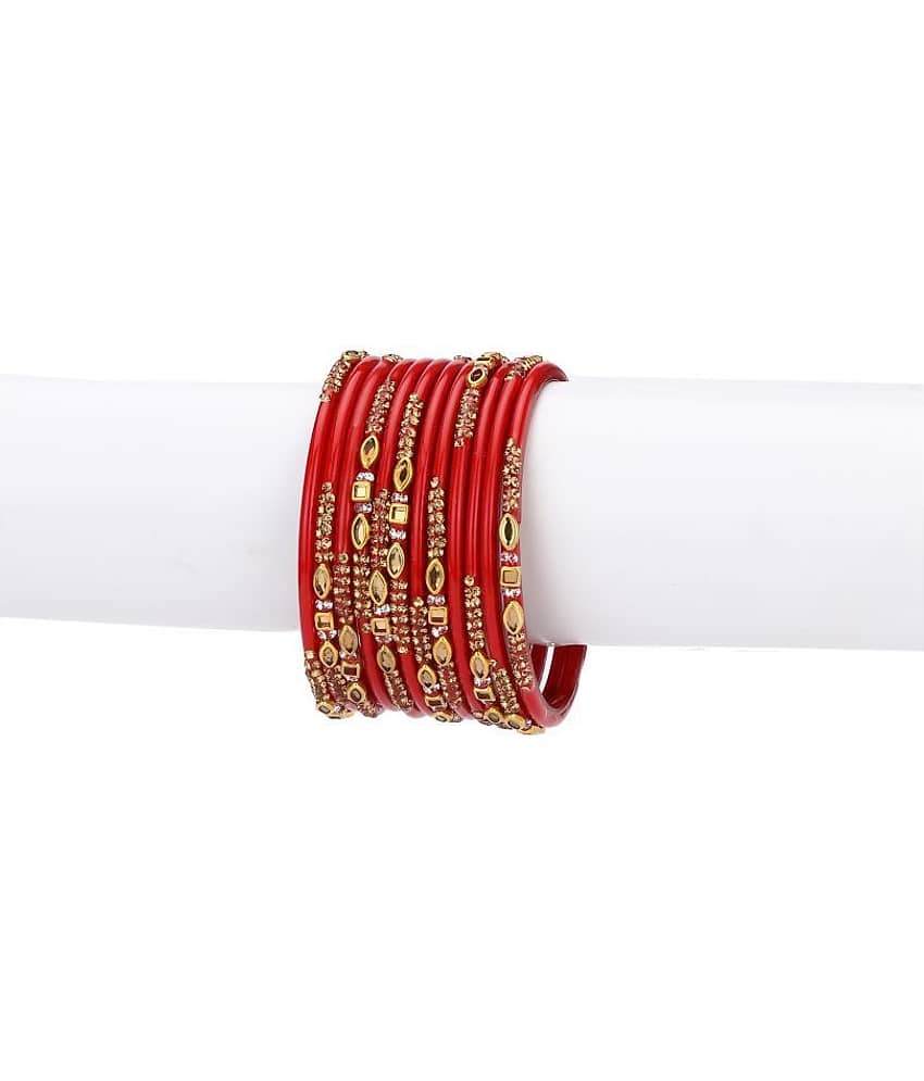 Designer Colorful Collection Red & Golden 12 Fashion Bangle Set Ornamented With Exclusive Beads-GQ1 - Bangles & Bracelets | Buy online on ZillyBuy