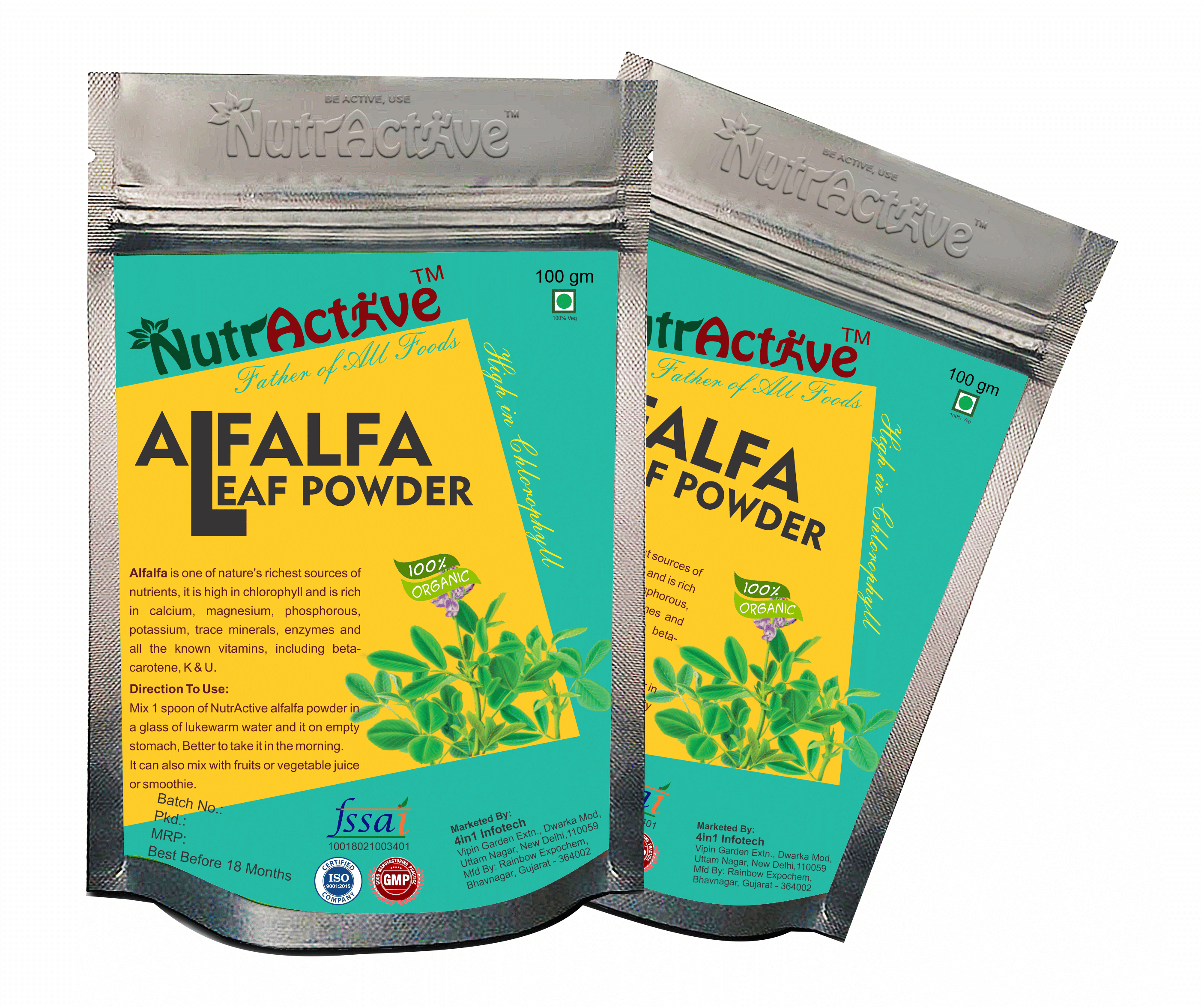 NutrActive Organic Alfalfa 200 gm Vitamins Powder