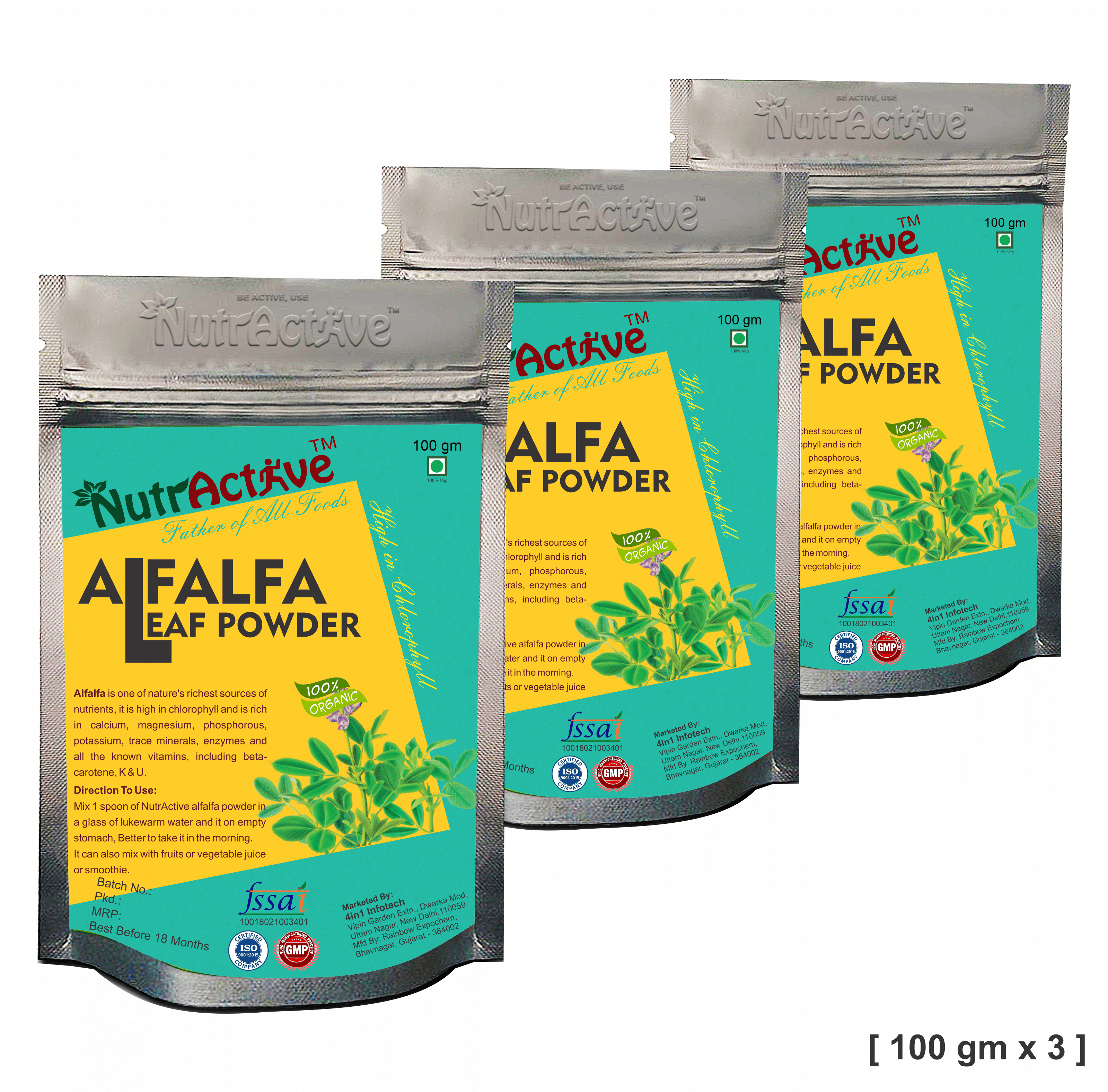 NutrActive Organic Alfalfa 300 gm Vitamins Powder