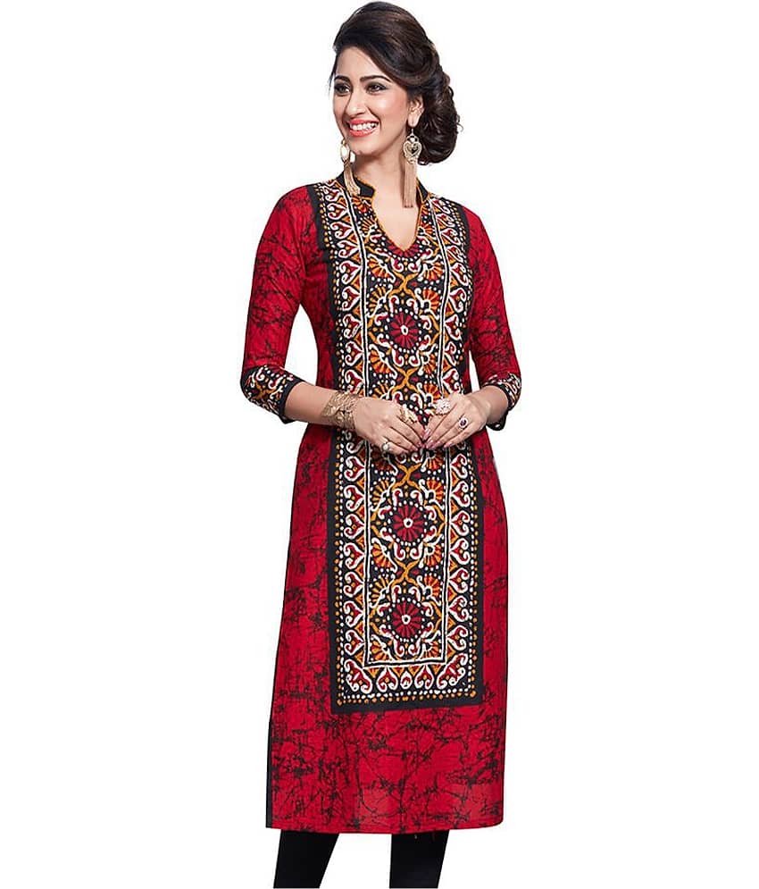 Jevi Prints Red Cotton Straight Kurti - Kurtis, Tunics | Buy online on ZillyBuy
