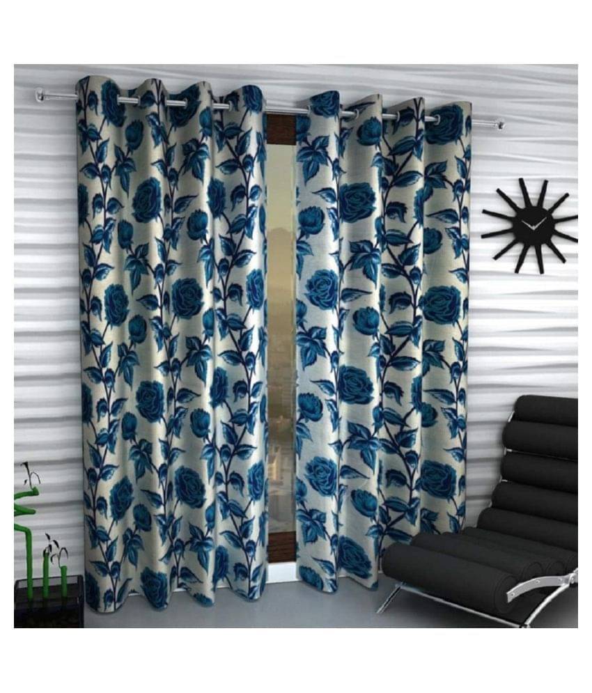 Tanishka Fabs Semi-Transparent Curtain 5 ft ( Pack of 2 ) - Blue Tanishka Fabs Semi-Transparent Curtain 5 ft ( Pack of 2 ) - Blue
