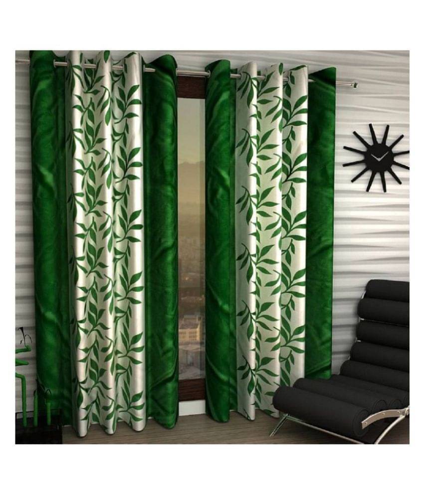 Tanishka Fabs Semi-Transparent Curtain 7 ft ( Pack of 2 ) - Green Tanishka Fabs Semi-Transparent Curtain 7 ft ( Pack of 2 ) - Green
