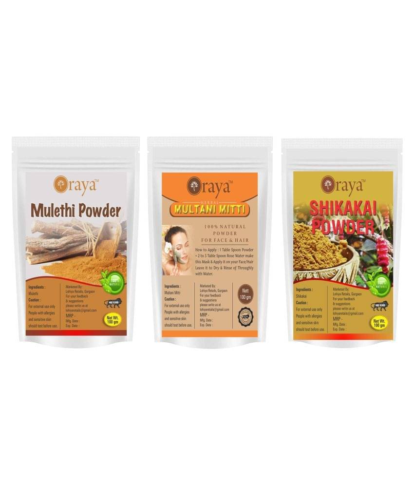 ORAYA 100% Pure & Natural Mulethi & Multani & Shikakai Powder Face Pack 300 gm Pack of 3 ORAYA 100% Pure & Natural Mulethi & Multani & Shikakai Powder Face Pack 300 gm Pack of 3