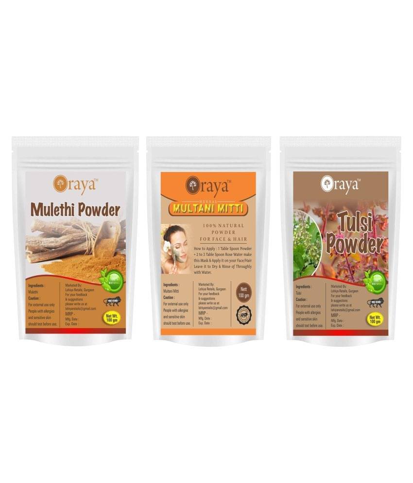 ORAYA 100% Pure & Natural Mulethi & Multani Mitti & Tulsi Powder Face Pack 300 gm Pack of 3 ORAYA 100% Pure & Natural Mulethi & Multani Mitti & Tulsi Powder Face Pack 300 gm Pack of 3