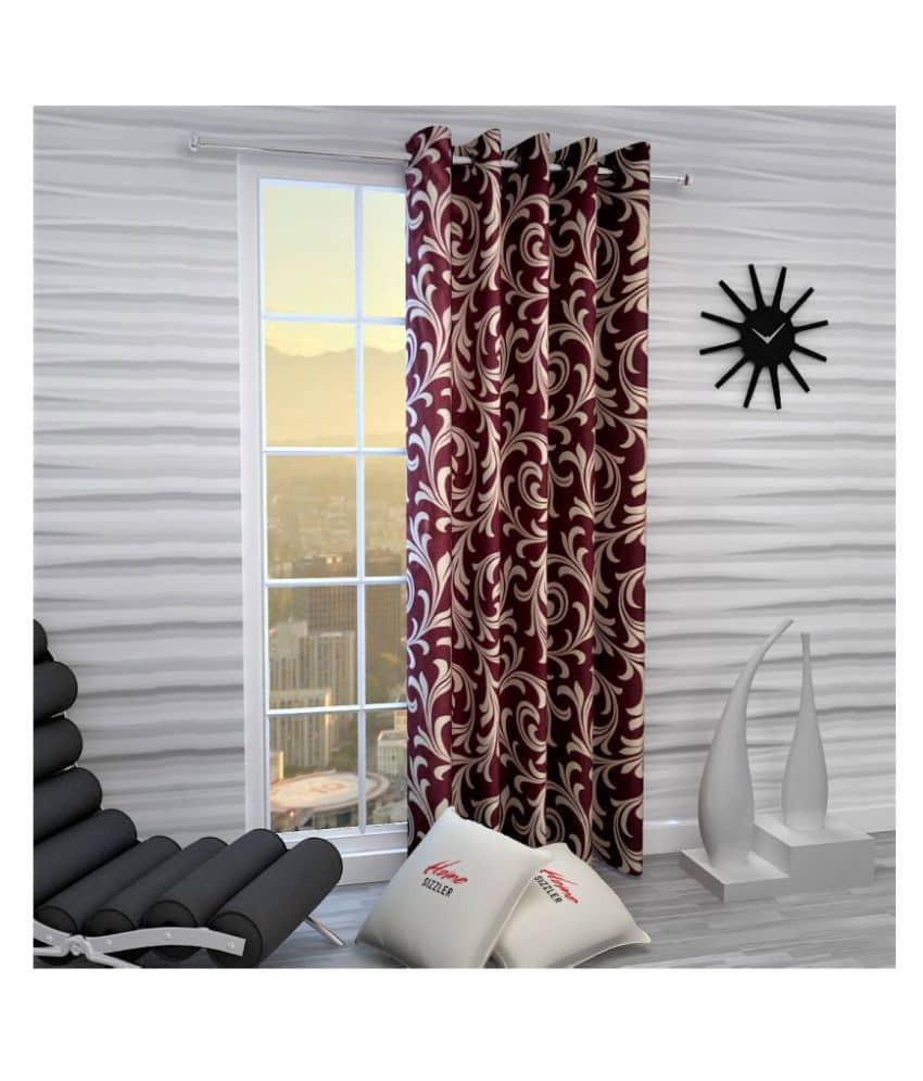 Home Sizzler Single Door Semi-Transparent Eyelet Polyester Curtains Maroon