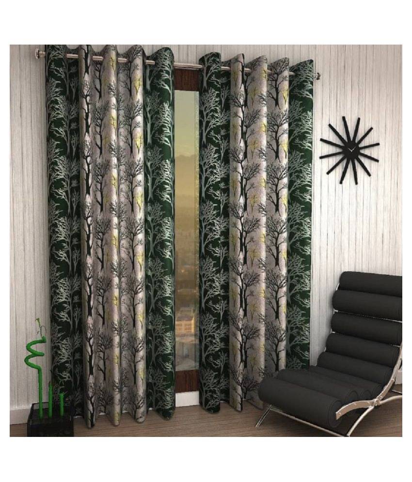 Tanishka Fabs Semi-Transparent Curtain 7 ft ( Pack of 2 ) - Green Tanishka Fabs Semi-Transparent Curtain 7 ft ( Pack of 2 ) - Green