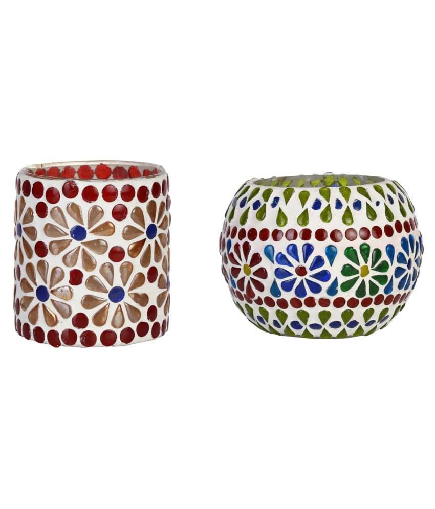     			AFAST Multicolour Table Top Glass Tea Light Holder - Pack of 2