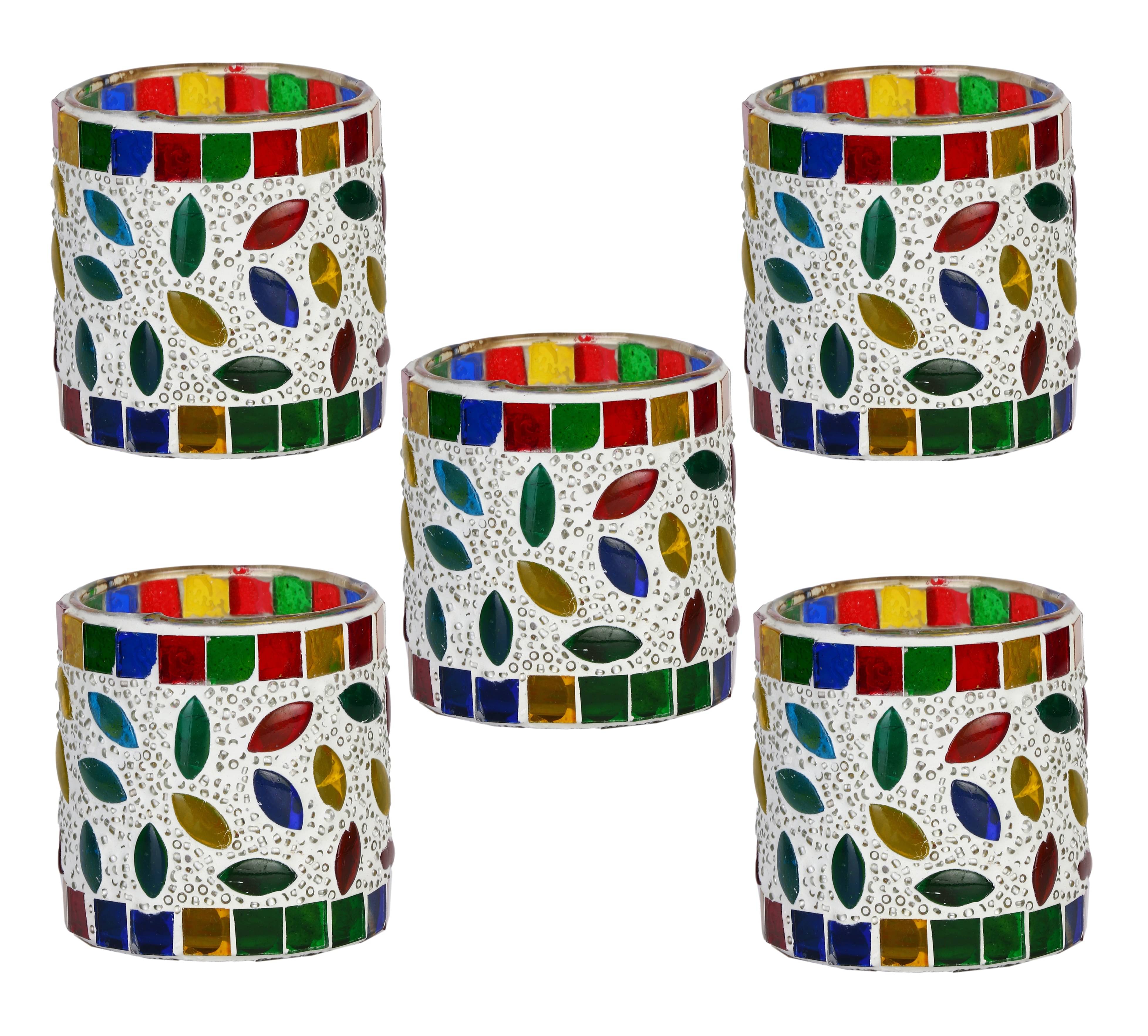    			AFAST Multicolour Table Top Glass Tea Light Holder - Pack of 5