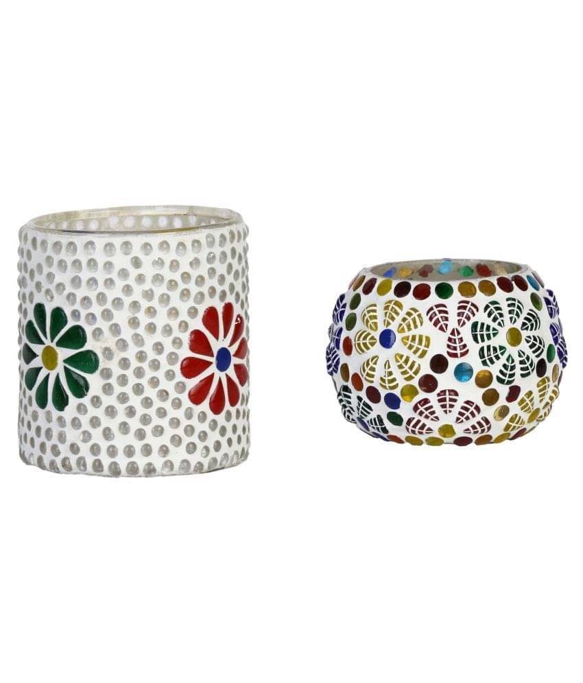 AFAST Multicolour Table Top Glass Tea Light Holder - Pack of 2 AFAST Multicolour Table Top Glass Tea Light Holder - Pack of 2