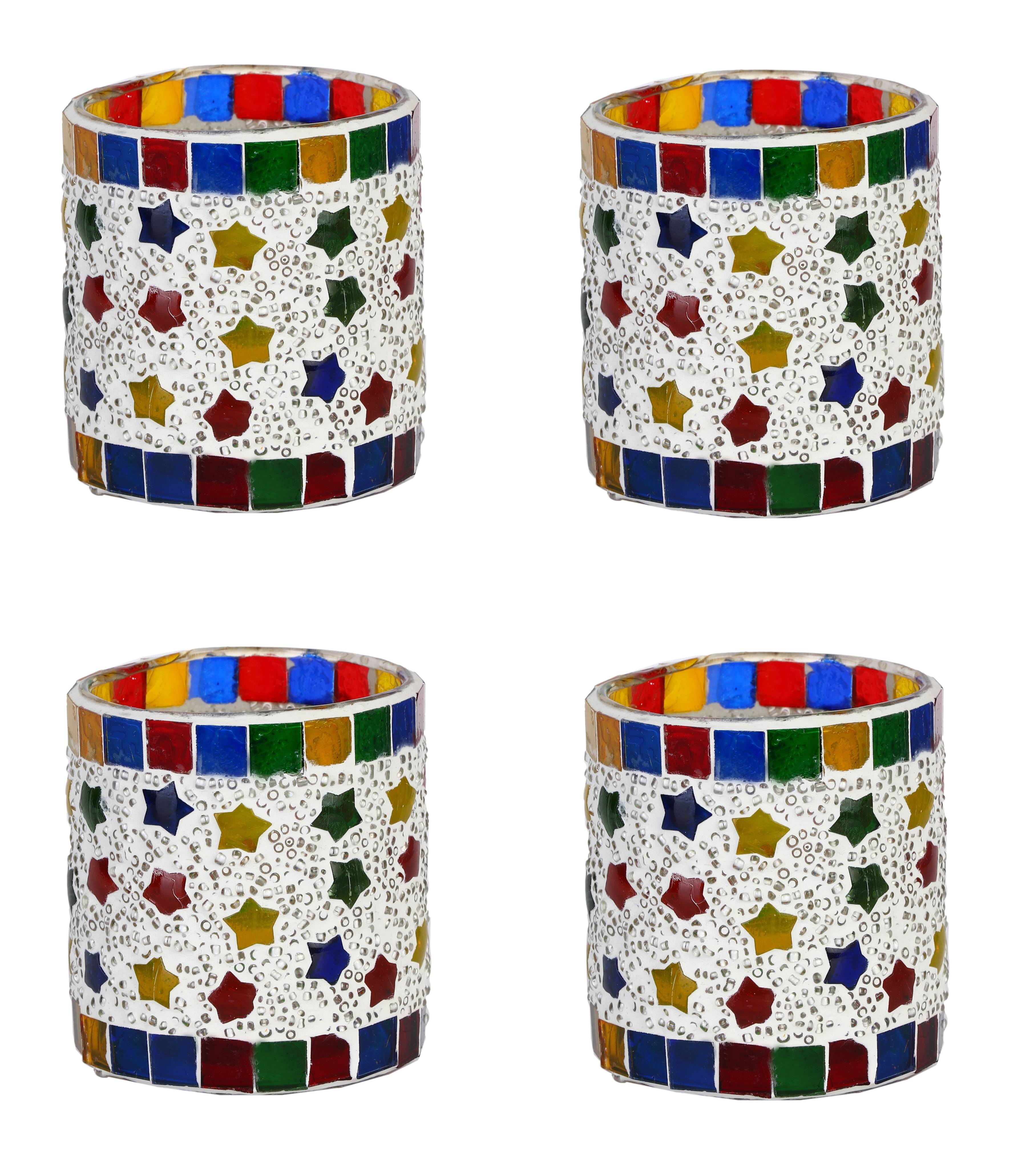AFAST Multicolour Table Top Glass Tea Light Holder - Pack of 4 AFAST Multicolour Table Top Glass Tea Light Holder - Pack of 4